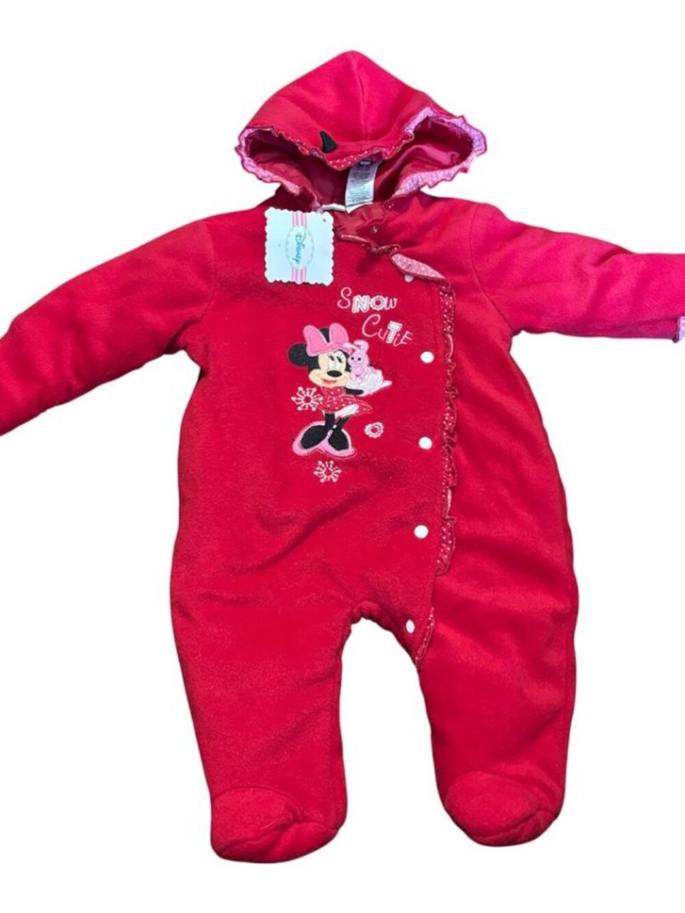 Disney NWT Embroidered Minnie Mouse Red Fleece Snowsuit Size 6-9 Months